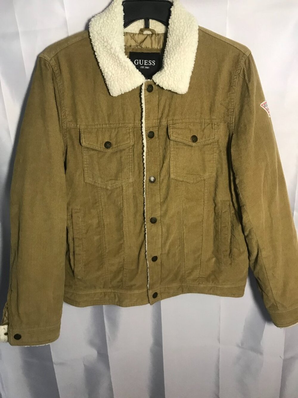 GUESS Men’s Corduroy Sherpa Trucker Jacket Brown/Tan Size Medium